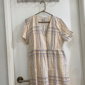 NWT Madewell Linen Midi dress in a multi colored plaid
